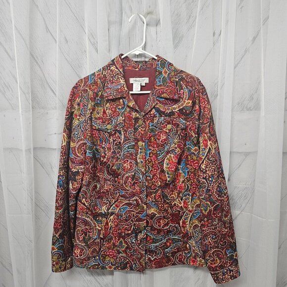 Vintage Coldwater Jacket Red Paisley Tapestry Retro Boho Casual L - Picture 10 of 14